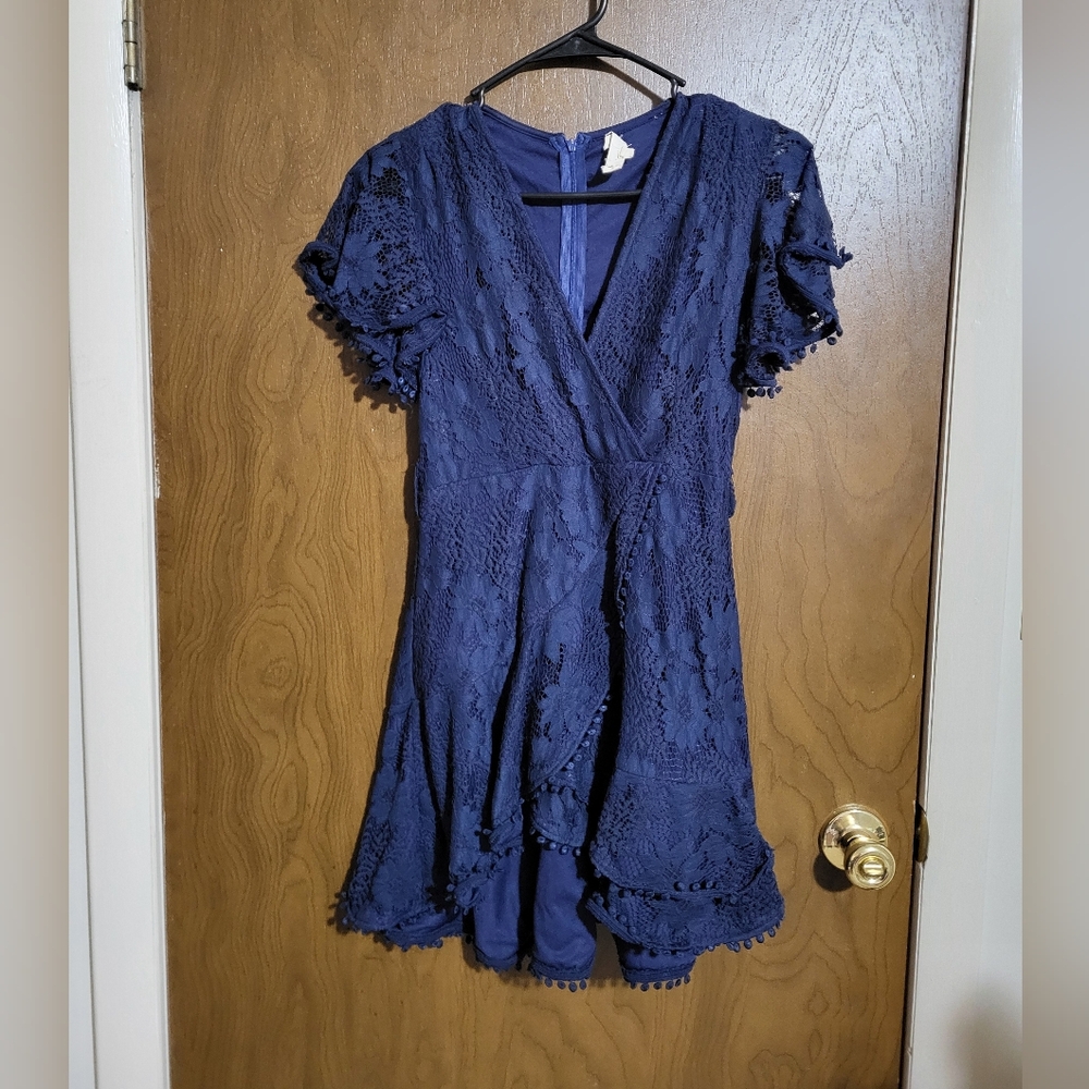 Stylish Navy Lace Mini Dress